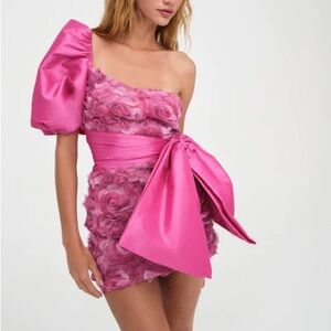 Taya Mini Dress one shoulder dress with bow new with tags